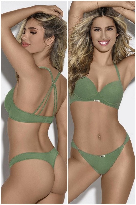 Conjunto de algodón y lycra. Corpiño push up soft con espalda tiras